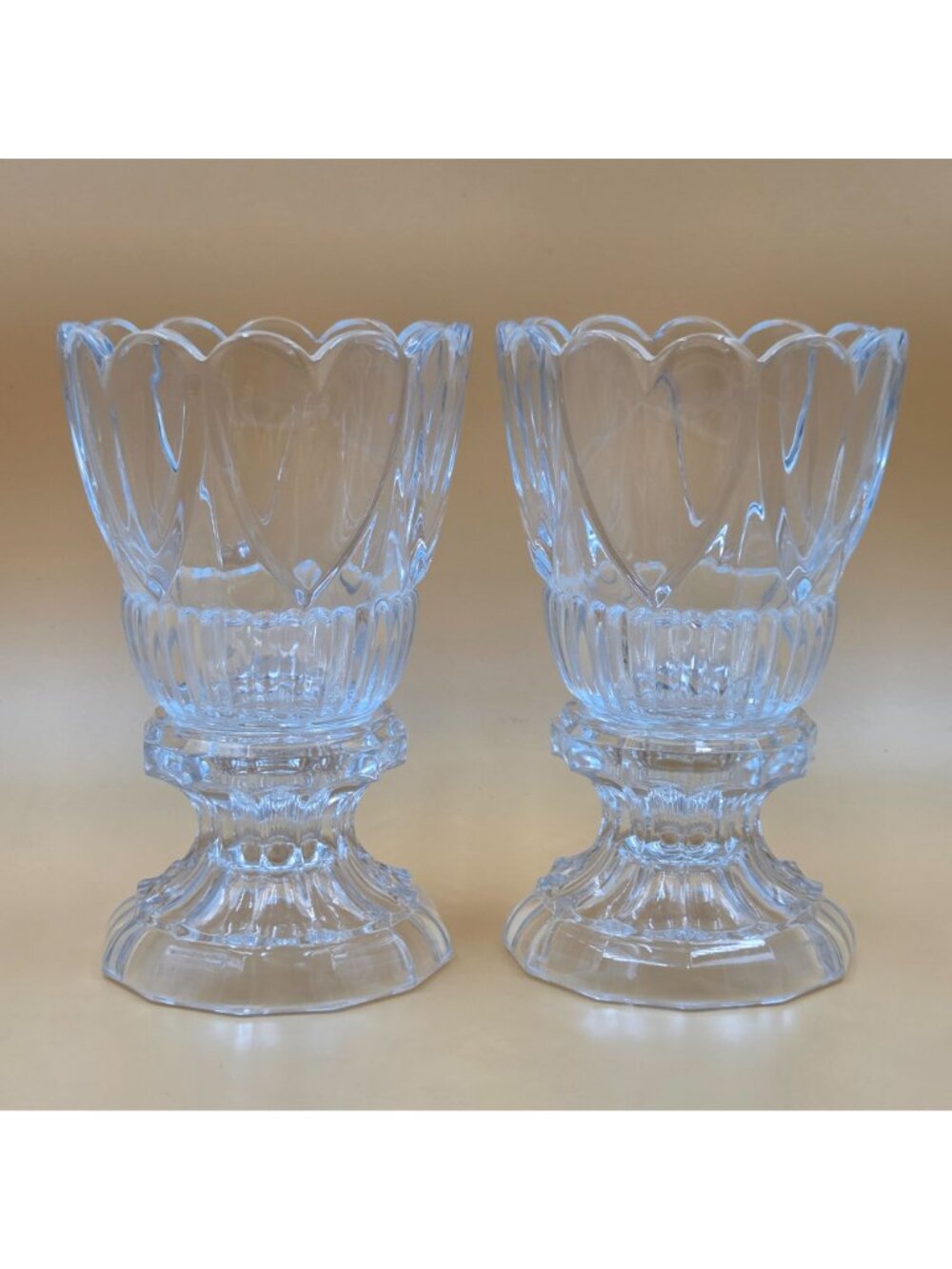 Shannon Crystal Godinger Heart Hurricane Candle Holders Set of 2 Lead Crystal - Picture 2 of 8